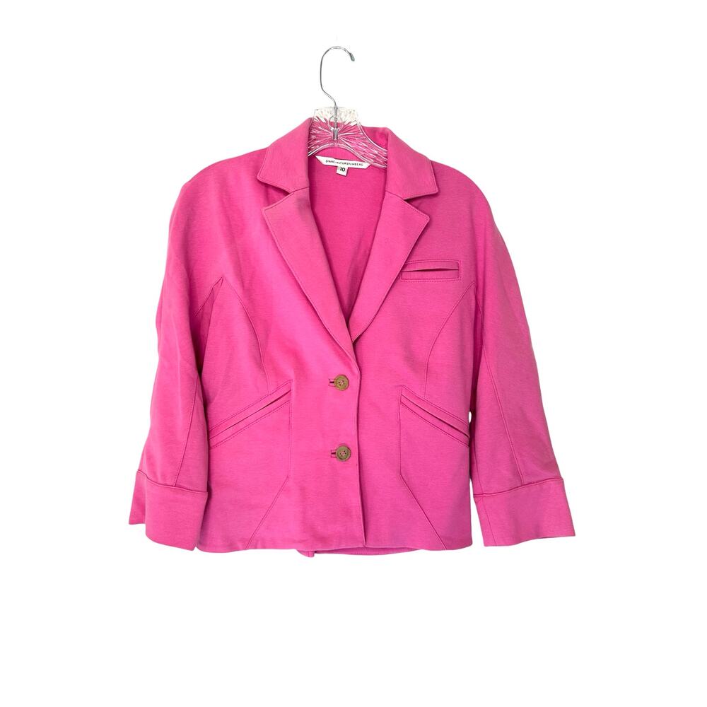 Diane‎ von Furstenberg Pink Notched Lapel Topher Button Front Blazer Size 10